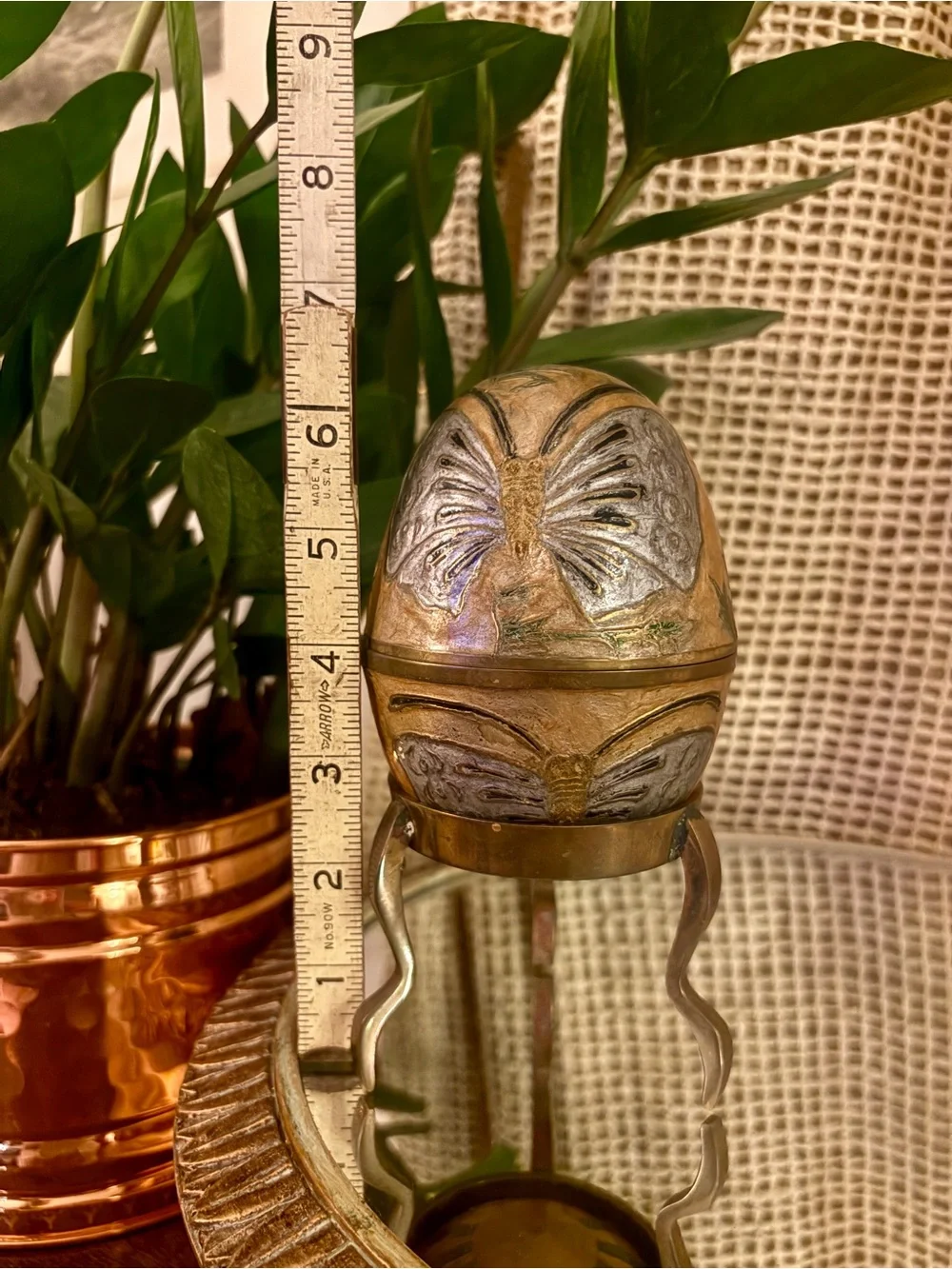 Vintage Brass Butterfly Cloisonné Decorative Egg Trinket Box